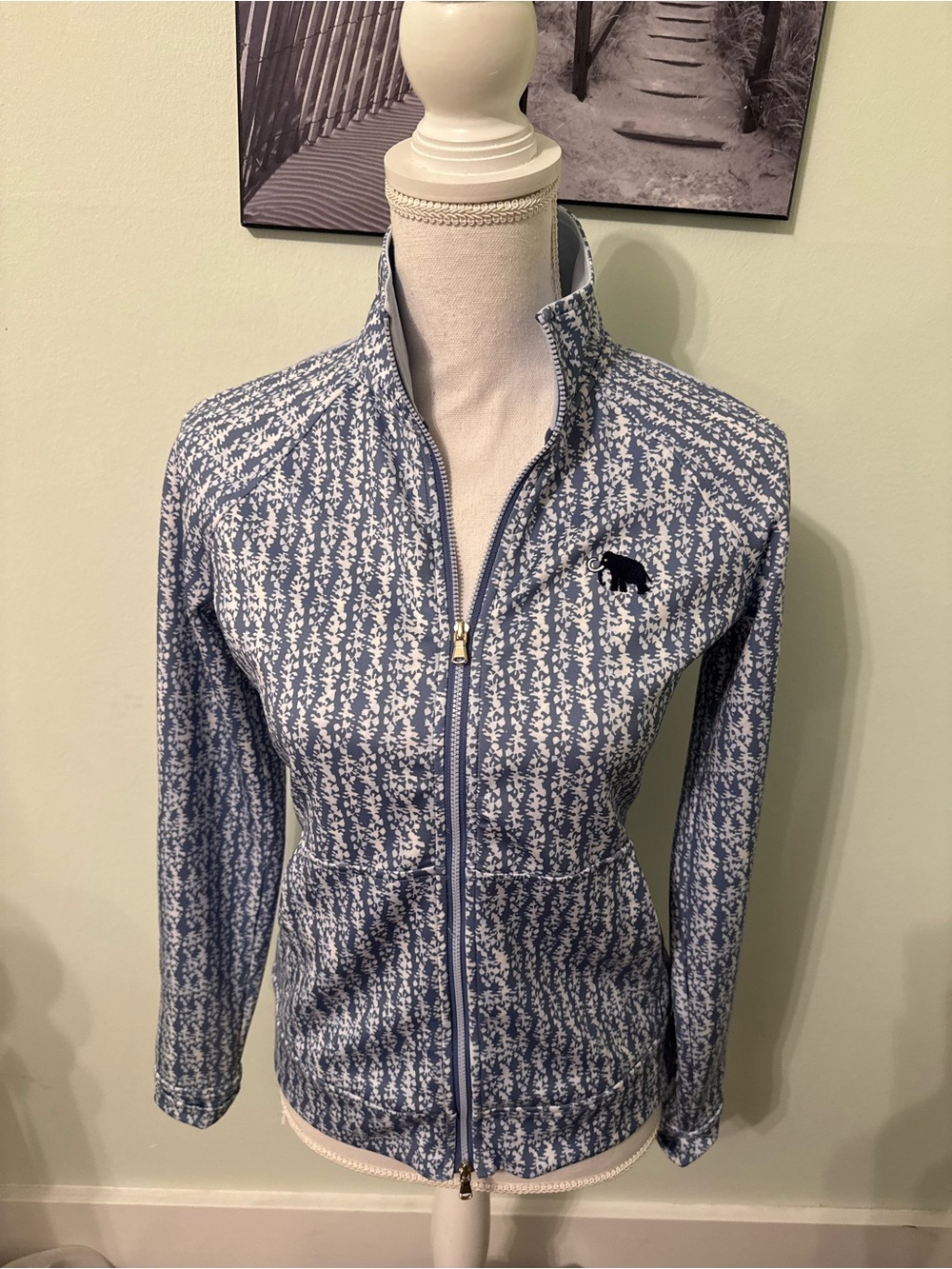 Fairway & Greene Blue and White Printed Zip Bomber Jacket